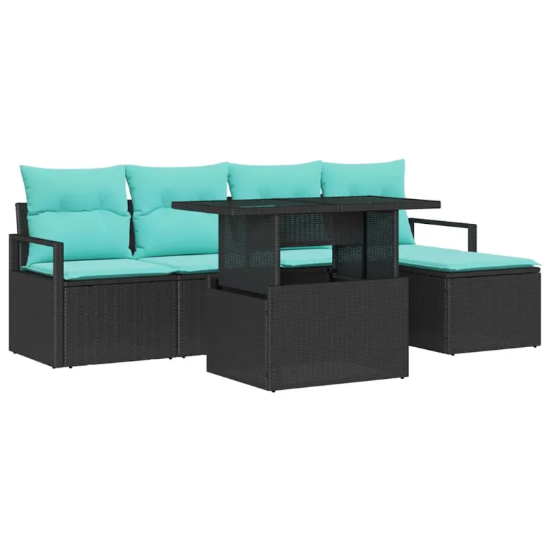 Sodo Sofų Rinkinys su pagalve 6 pcs Juoda ir mėlyna