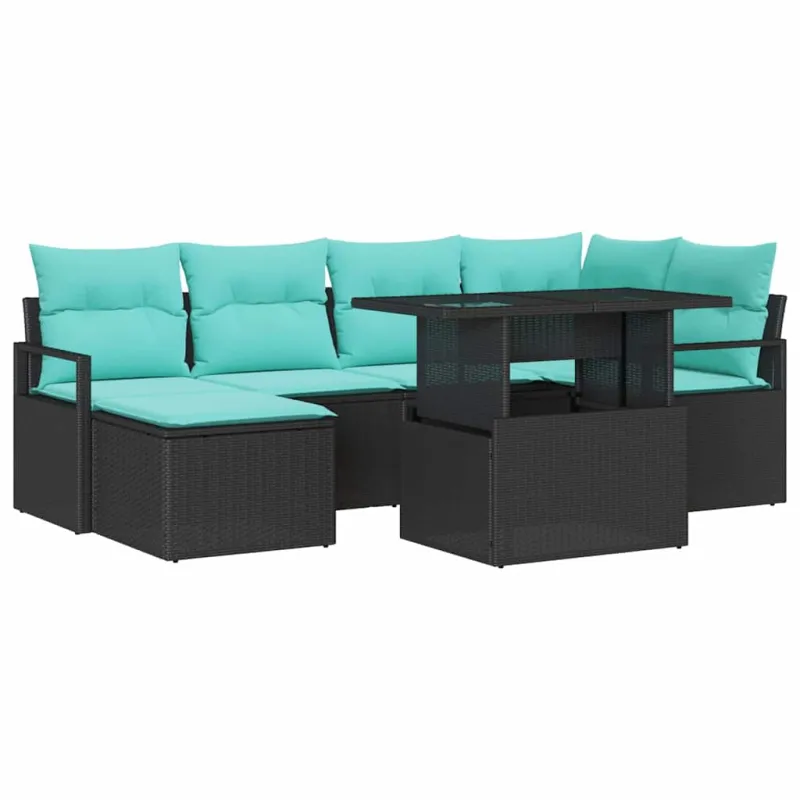 Sodo Sofų Rinkinys 7 pcs Juoda ir mėlyna Poli ratanas