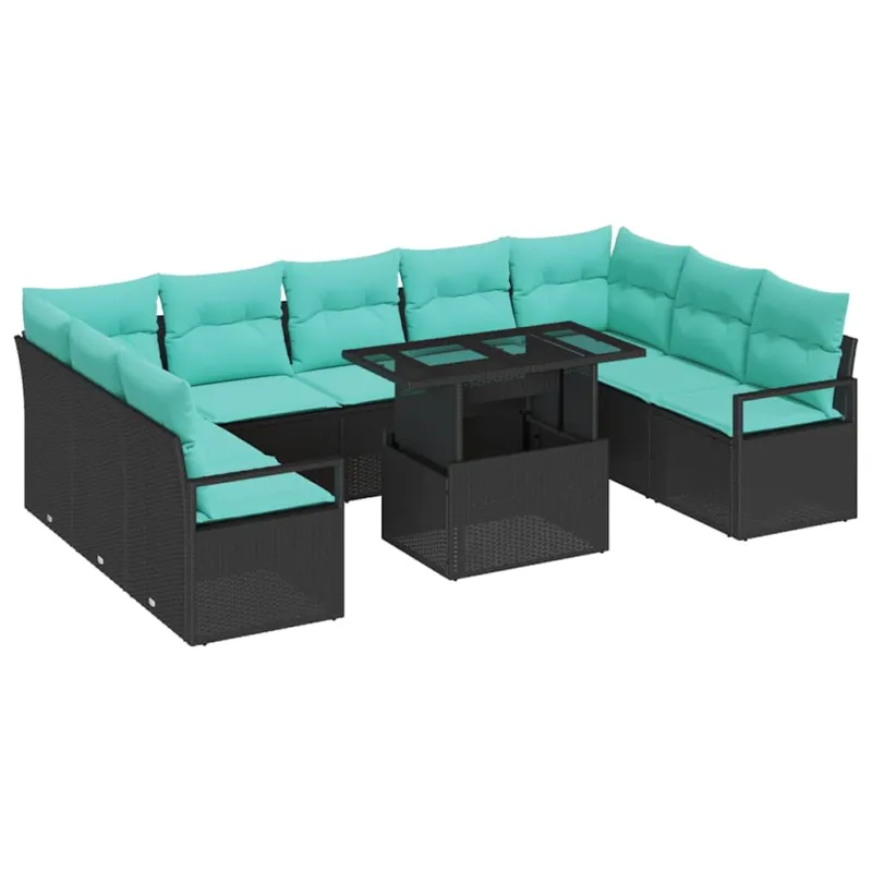 Sodo Sofų Rinkinys 10 pcs Juoda ir mėlyna Poli ratanas