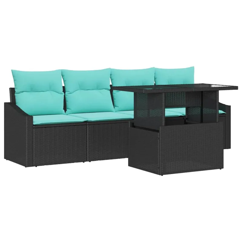 Sodo Sofų Rinkinys 5 pcs Juoda ir mėlyna Poli ratanas