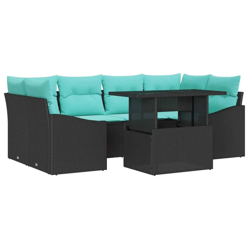 Sodo Sofų Rinkinys 7 pcs Juoda ir mėlyna Poli ratanas