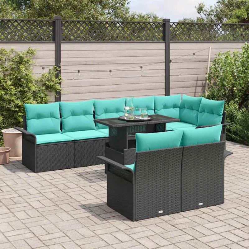 Sodo Sofų Rinkinys su pagalve 9 pcs Juoda Poli ratanas