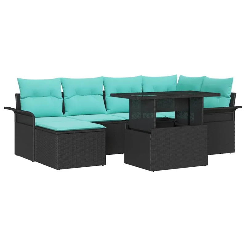 Sodo Sofų Rinkinys su pagalve 7 pcs Juoda Poli ratanas
