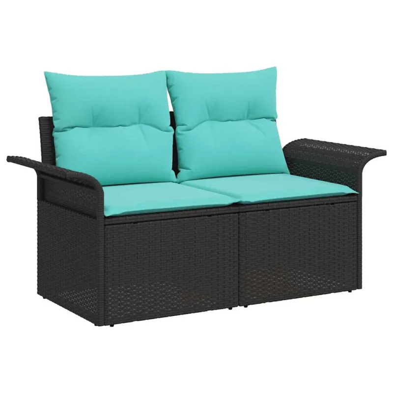 Sodo Sofų Rinkinys su pagalve 7 pcs Juoda Poli ratanas