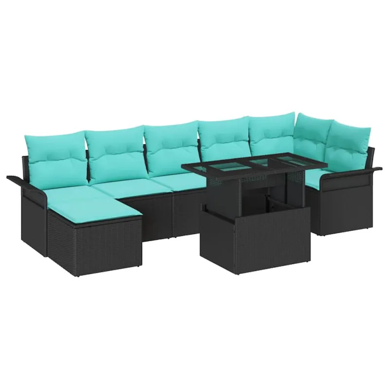 Sodo Sofų Rinkinys su pagalve 8 pcs Juoda Poli ratanas