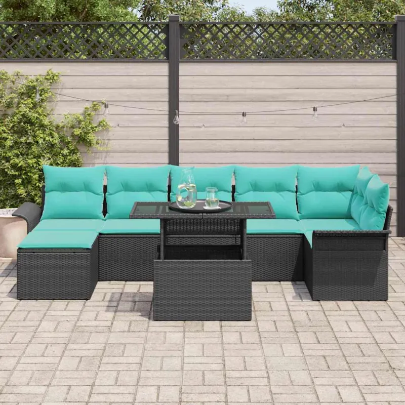 Sodo Sofų Rinkinys su pagalve 8 pcs Juoda Poli ratanas