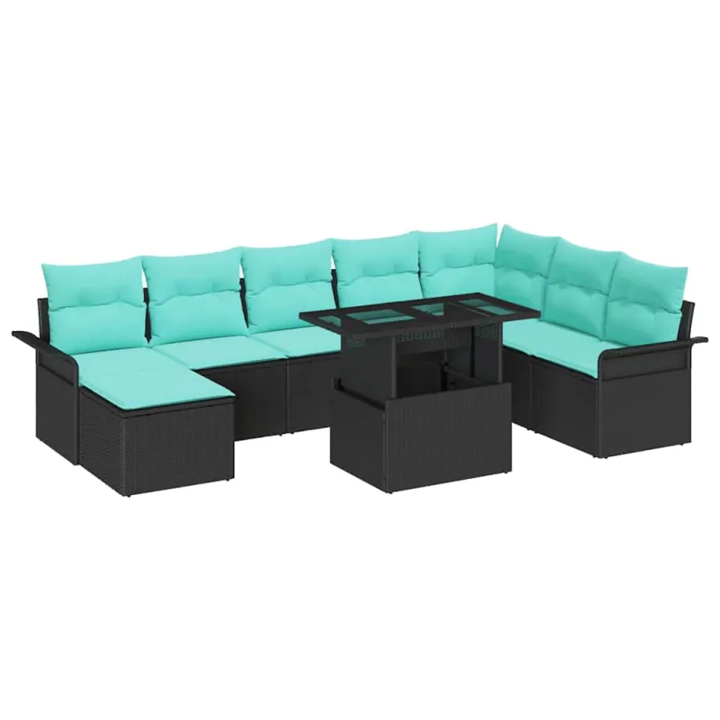 Sodo Sofų Rinkinys su pagalve 9 pcs Juoda Poli ratanas