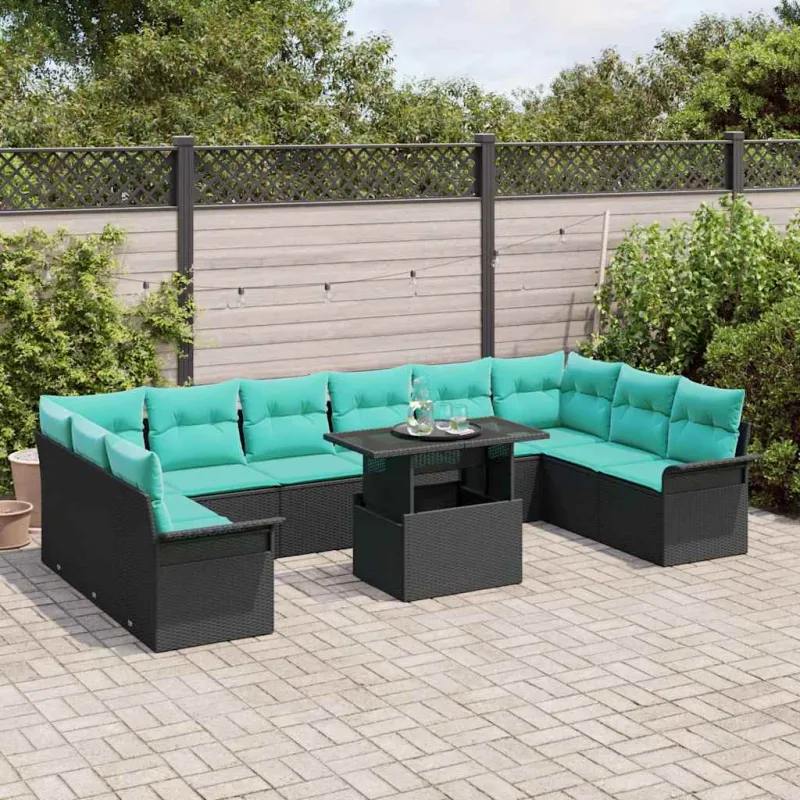 Sodo Sofų Rinkinys su pagalve 11 pcs Juoda Poli ratanas