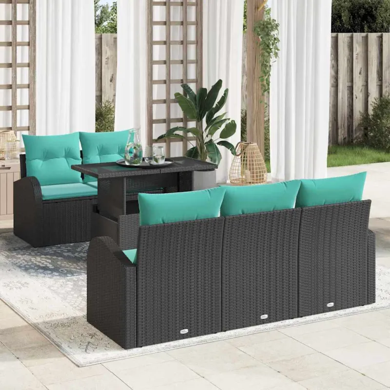 Sodo Sofų Rinkinys su pagalve 6 pcs Juoda Poli ratanas