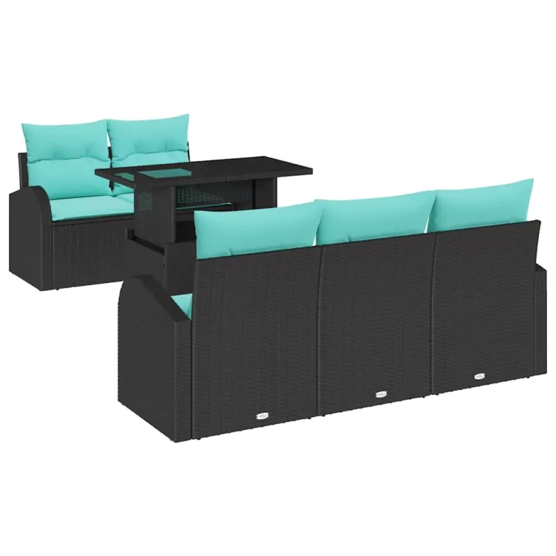 Sodo Sofų Rinkinys su pagalve 6 pcs Juoda Poli ratanas