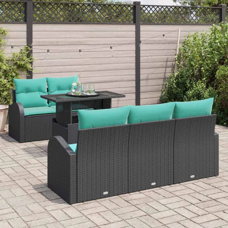 Sodo Sofų Rinkinys su pagalve 6 pcs Juoda Poli ratanas