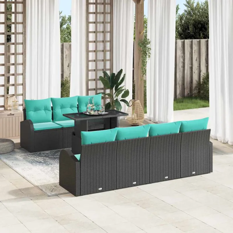 Sodo Sofų Rinkinys su pagalve 8 pcs Juoda Poli ratanas