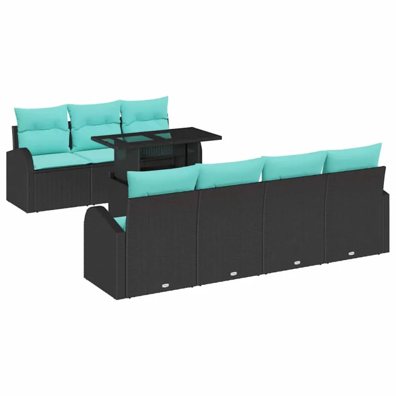 Sodo Sofų Rinkinys su pagalve 8 pcs Juoda Poli ratanas