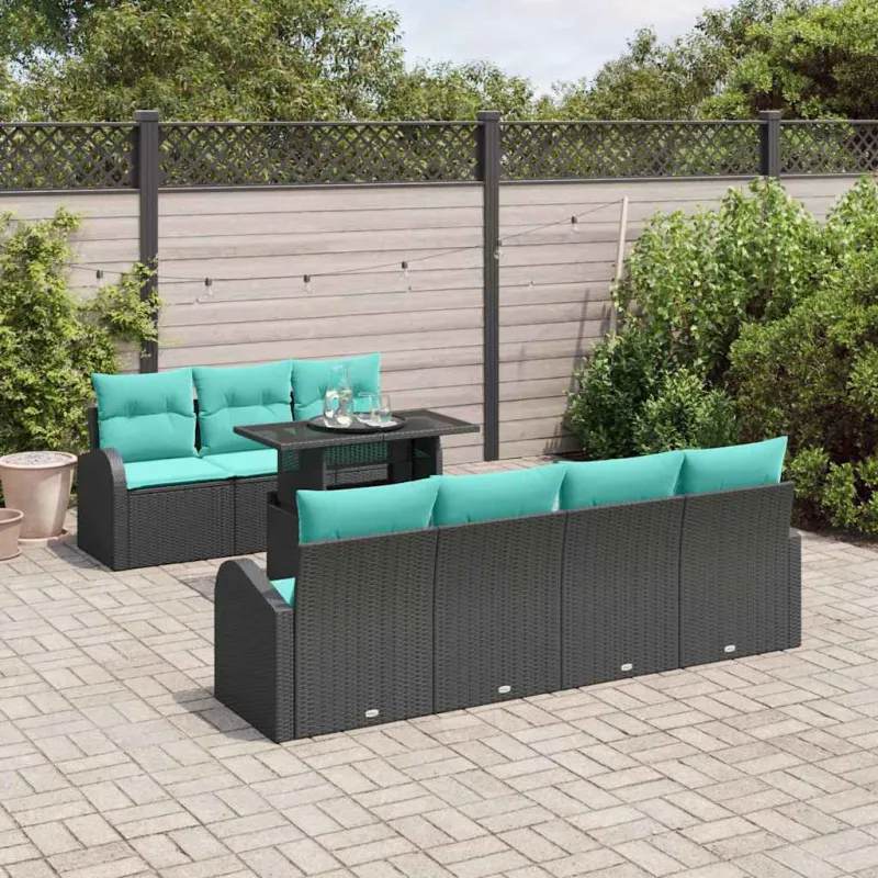 Sodo Sofų Rinkinys su pagalve 8 pcs Juoda Poli ratanas