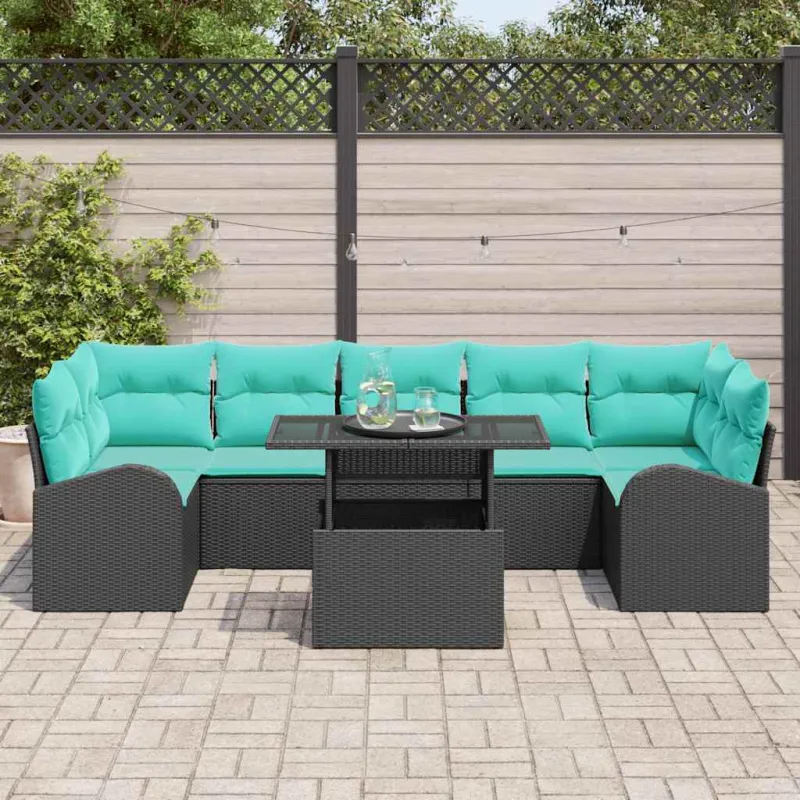 Sodo Sofų Rinkinys su pagalve 8 pcs Juoda Poli ratanas