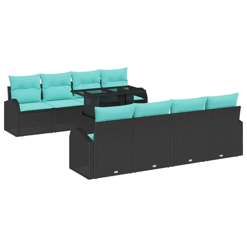 Sodo Sofų Rinkinys su pagalve 9 pcs Juoda Poli ratanas