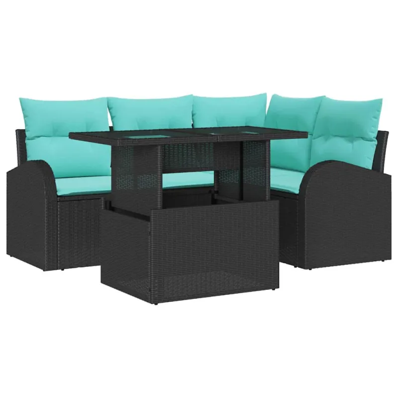 Sodo Sofų Rinkinys su pagalve 5 pcs Juoda Poli ratanas