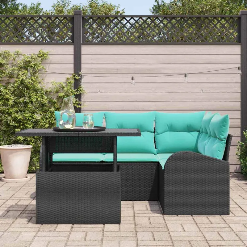 Sodo Sofų Rinkinys su pagalve 5 pcs Juoda Poli ratanas