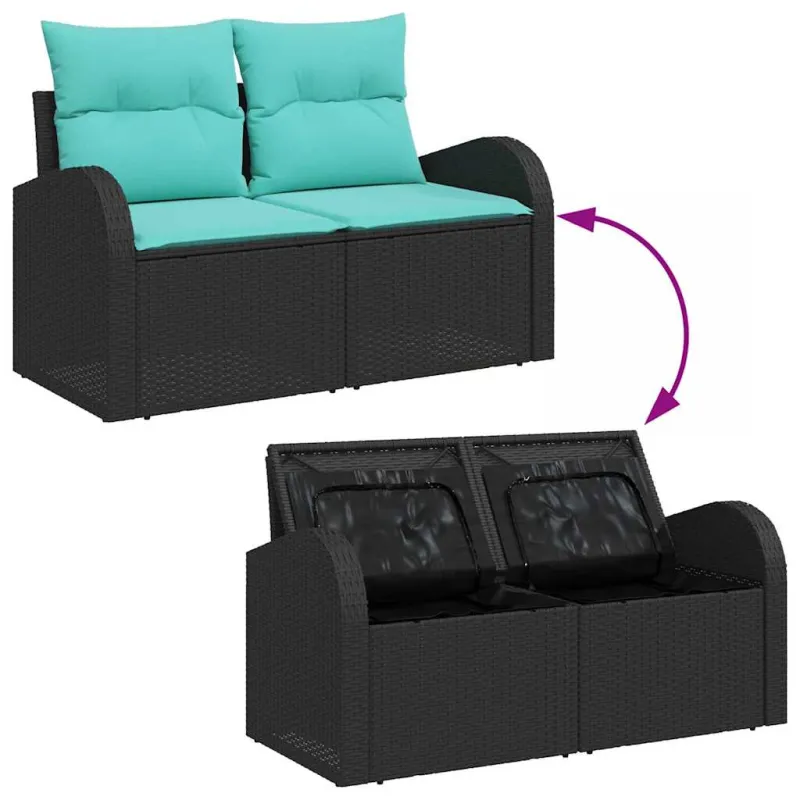 Sodo Sofų Rinkinys su pagalve 7 pcs Juoda Poli ratanas
