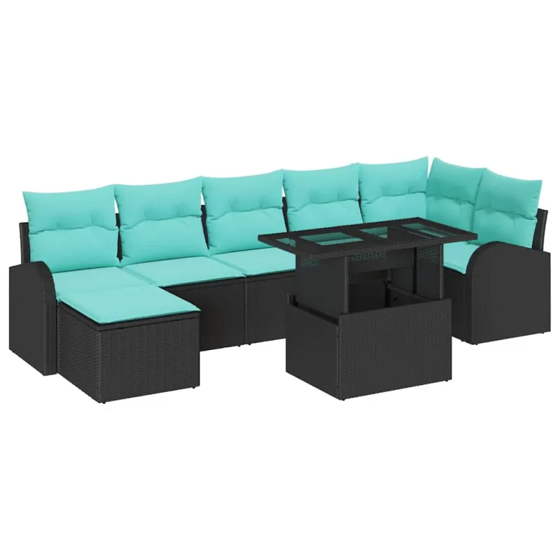 Sodo Sofų Rinkinys su pagalve 8 pcs Juoda Poli ratanas