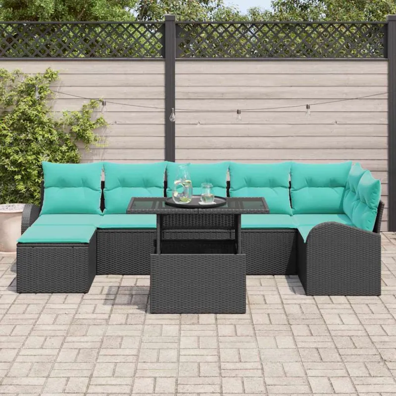 Sodo Sofų Rinkinys su pagalve 8 pcs Juoda Poli ratanas