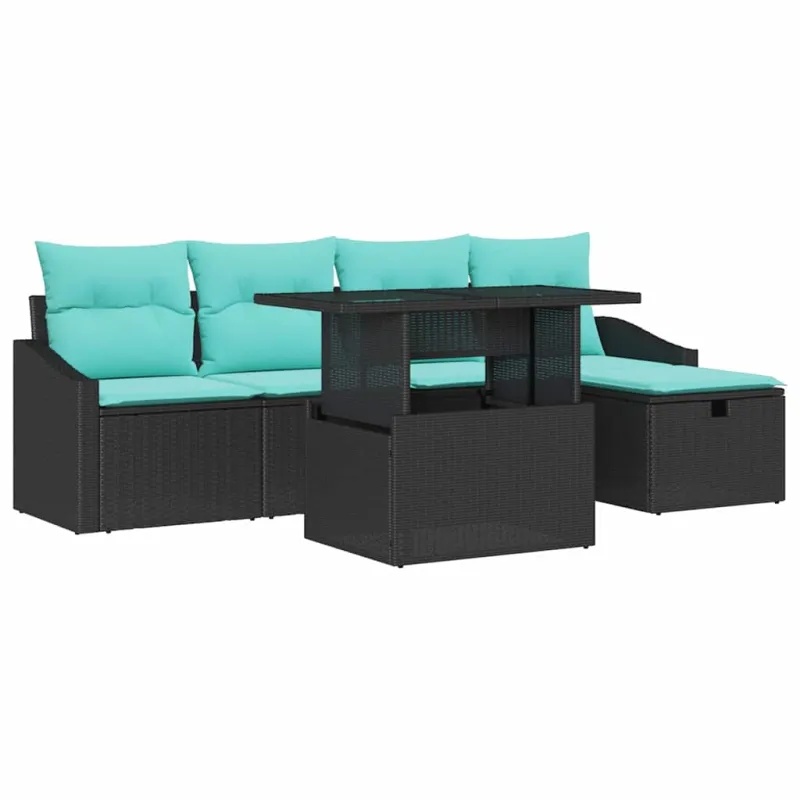 Sodo Sofų Rinkinys su pagalve 6 pcs Juoda Poli ratanas