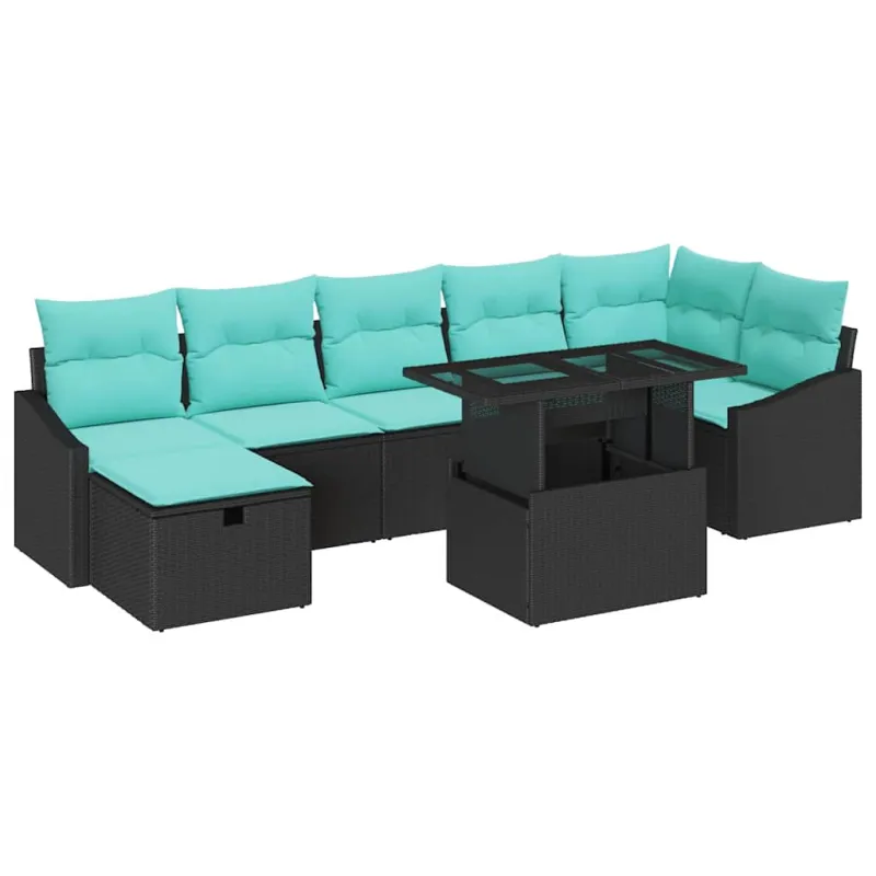 Sodo Sofų Rinkinys su pagalve 8 pcs Juoda Poli ratanas