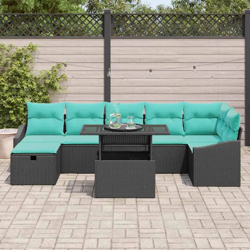 Sodo Sofų Rinkinys su pagalve 8 pcs Juoda Poli ratanas