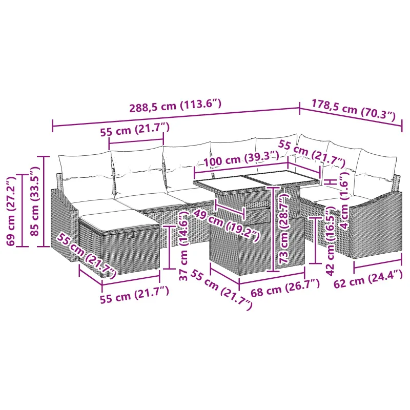 Sodo Sofų Rinkinys su pagalve 9 pcs Juoda Poli ratanas