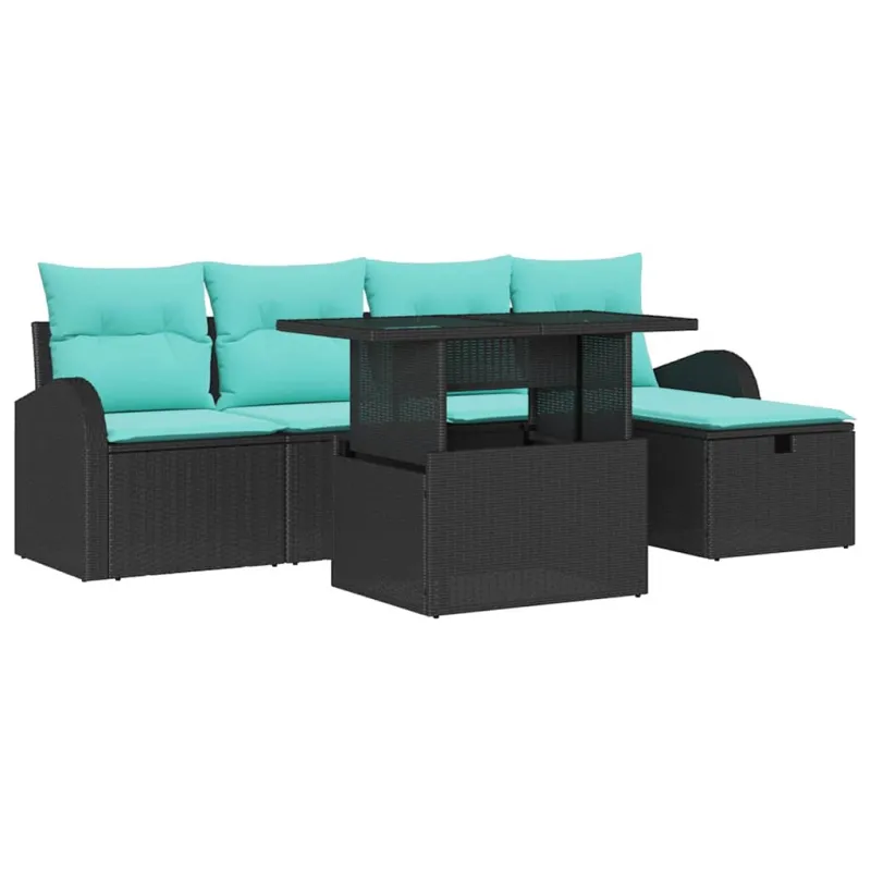 Sodo Sofų Rinkinys su pagalve 6 pcs Juoda Poli ratanas