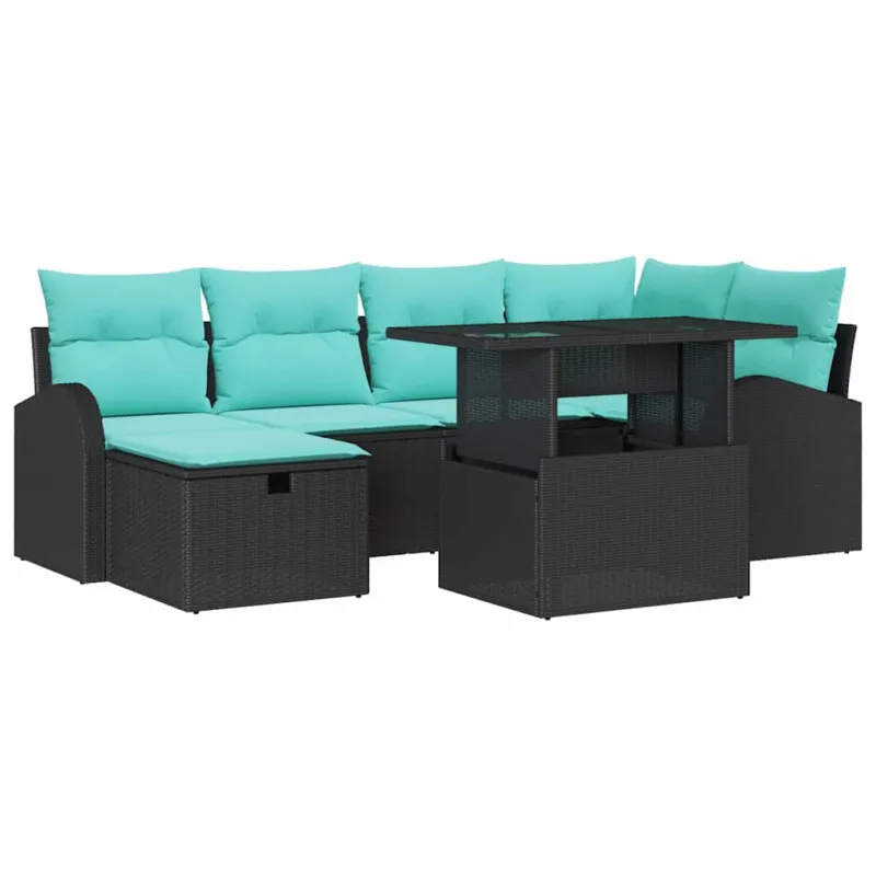 Sodo Sofų Rinkinys su pagalve 7 pcs Juoda Poli ratanas