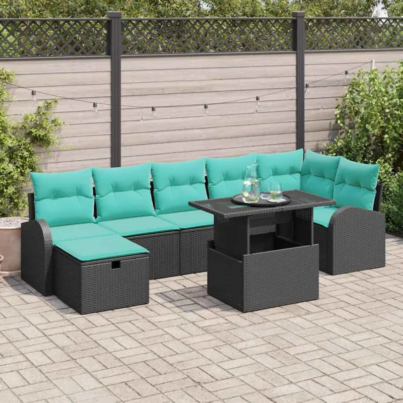 Sodo Sofų Rinkinys su pagalve 8 pcs Juoda Poli ratanas