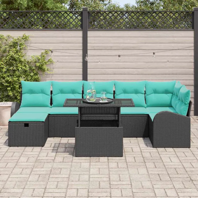 Sodo Sofų Rinkinys su pagalve 8 pcs Juoda Poli ratanas