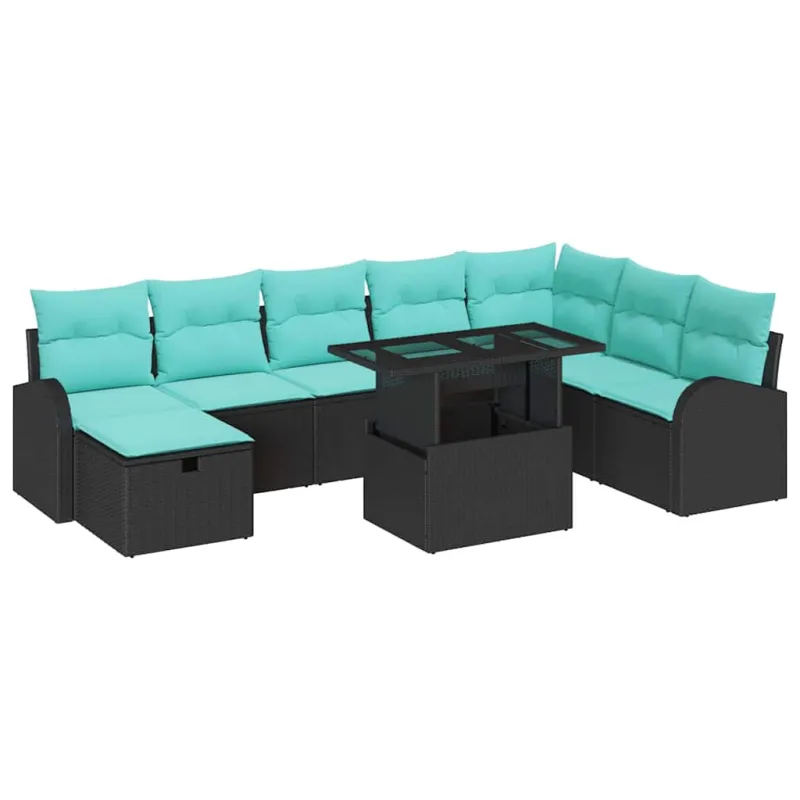 Sodo Sofų Rinkinys su pagalve 9 pcs Juoda Poli ratanas