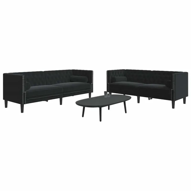 Svetainės sofa 2 pcs Juoda 194 x 74,5 x 70,5 cm Aksomas
