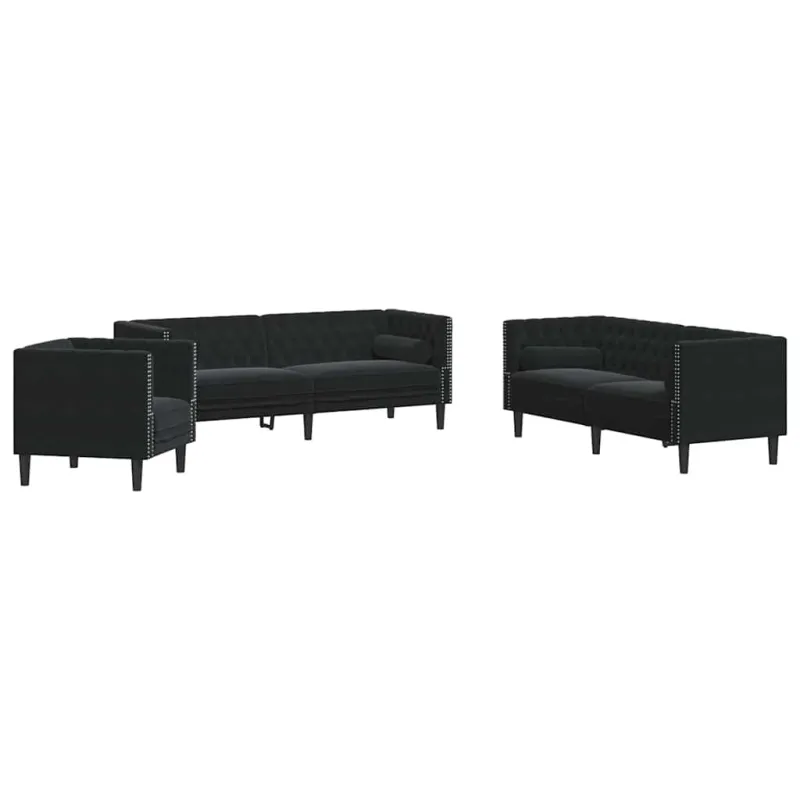 Svetainės sofa 3 pcs Juoda 194 x 74,5 x 70,5 cm Aksomas