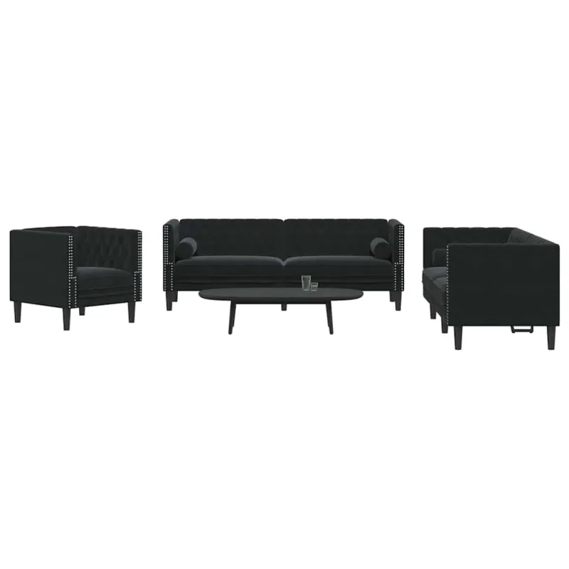 Svetainės sofa 3 pcs Juoda 194 x 74,5 x 70,5 cm Aksomas