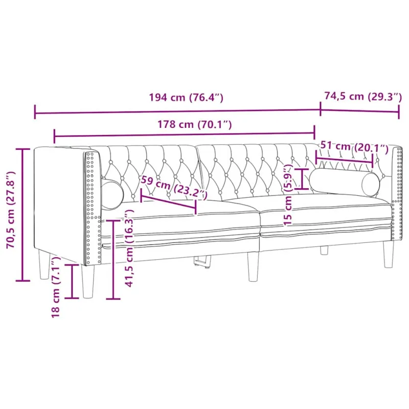 Svetainės sofa 3 pcs Juoda 194 x 74,5 x 70,5 cm Aksomas