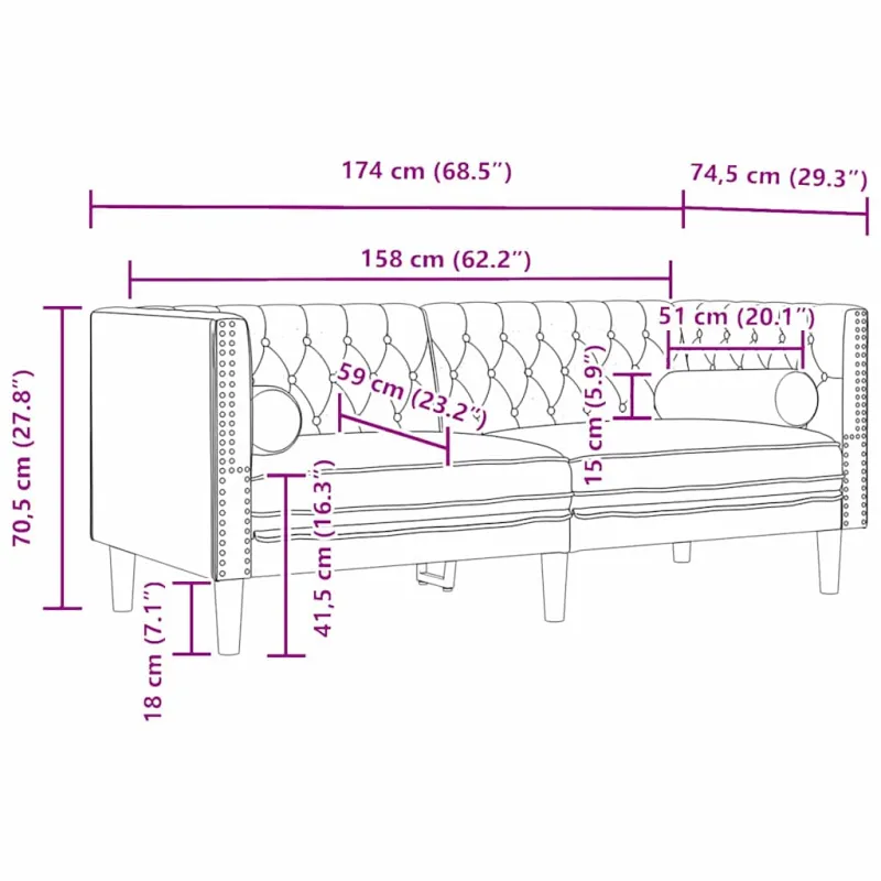Svetainės sofa 3 pcs Juoda 194 x 74,5 x 70,5 cm Aksomas