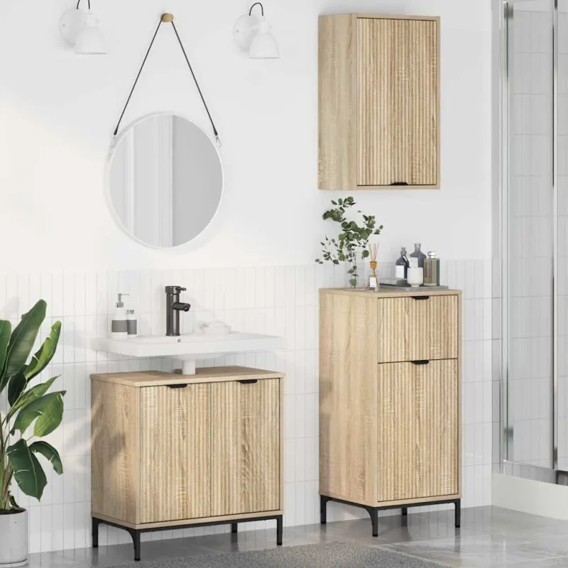 Vonios baldų rinkinys 3 pcs Sonoma ąžuolas Apdirbta mediena