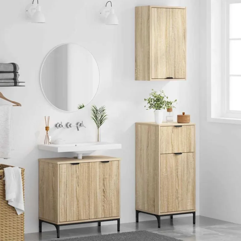 Vonios baldų rinkinys 3 pcs Sonoma ąžuolas Apdirbta mediena