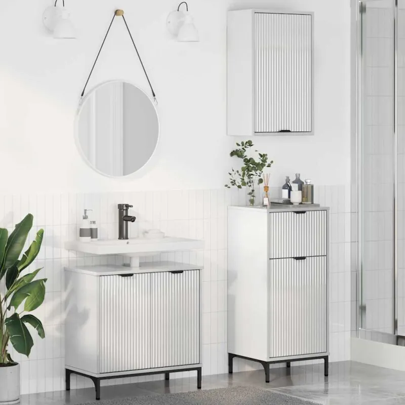 Vonios baldų rinkinys su stalčių 3 pcs Ypatingai blizgi balta
