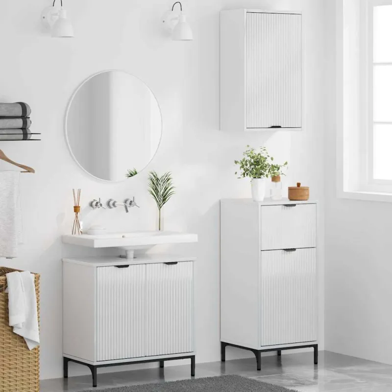 Vonios baldų rinkinys su stalčių 3 pcs Ypatingai blizgi balta