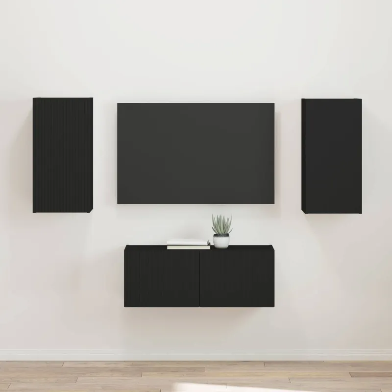 TV spintelių komplektas 2 pcs Juoda Apdirbta mediena