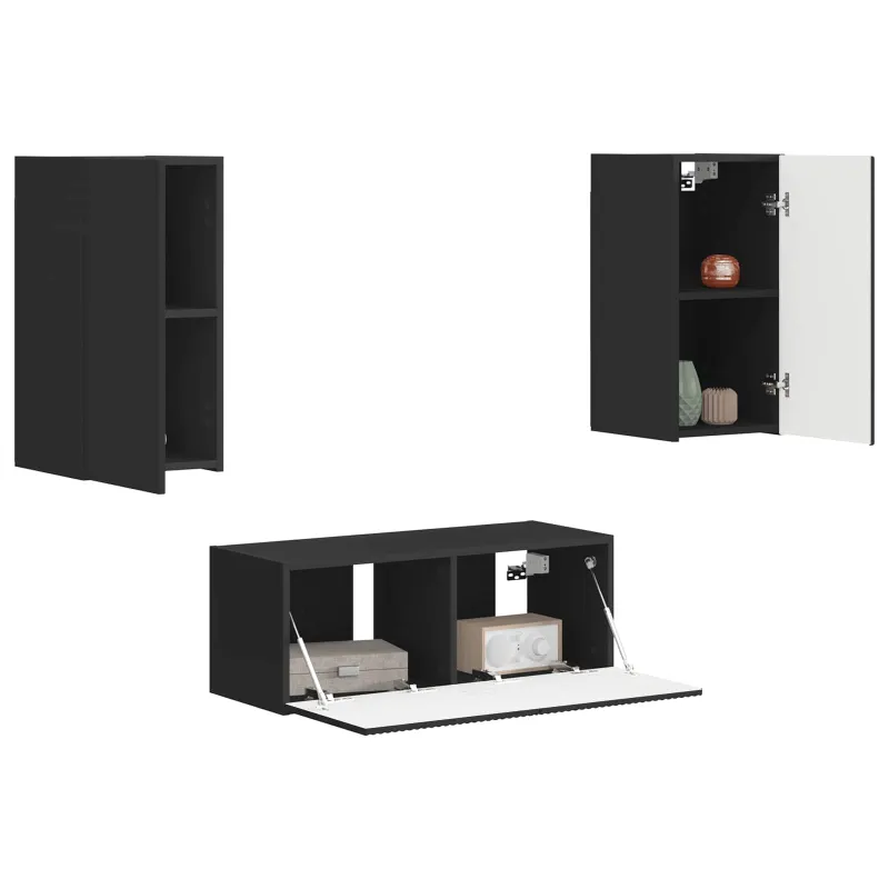 TV spintelių komplektas 2 pcs Juoda Apdirbta mediena