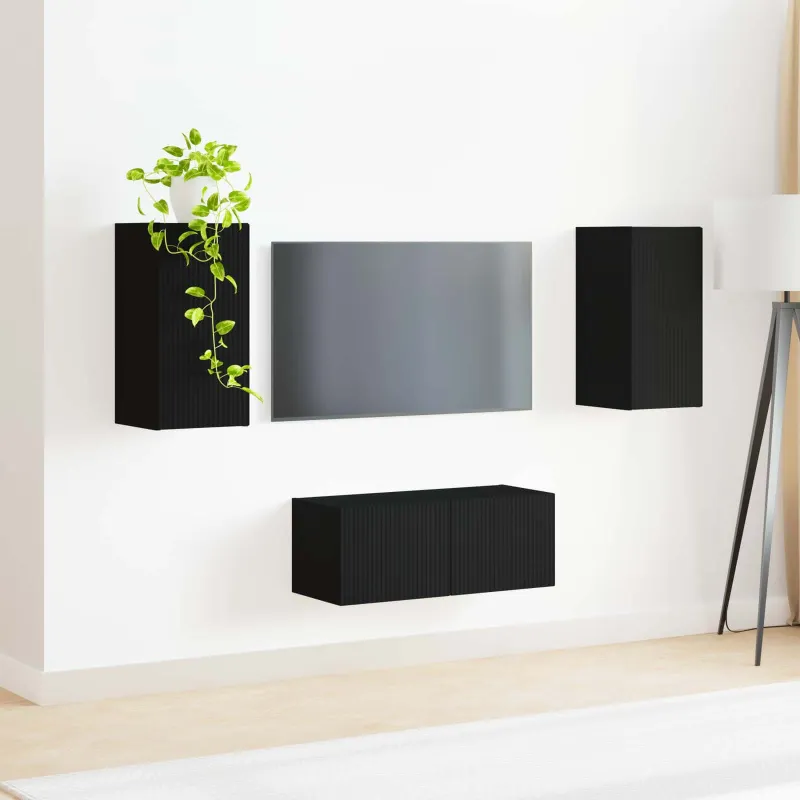 TV spintelių komplektas 2 pcs Juoda Apdirbta mediena