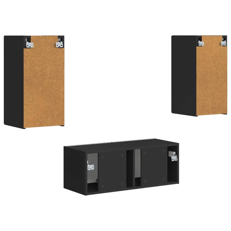 TV spintelių komplektas 2 pcs Juoda Apdirbta mediena