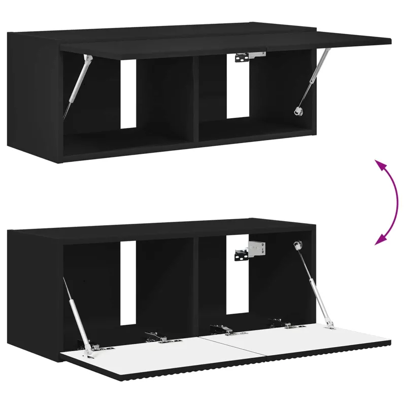 TV spintelių komplektas 2 pcs Juoda Apdirbta mediena