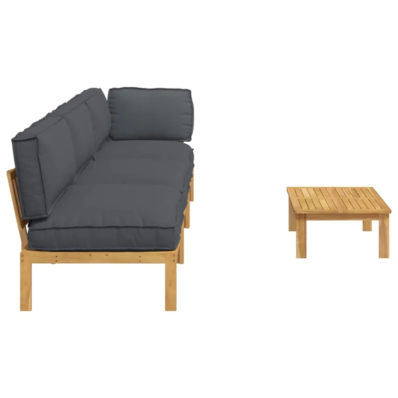 Sofos komplektas 4 pcs Antracitas Kietos akacijos mediena