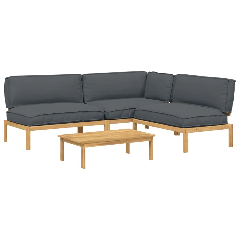 Sofos komplektas 4 pcs Antracitas Kietos akacijos mediena
